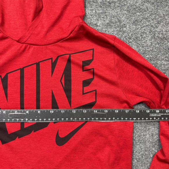 Nike Dri Fit Hoodie Kids L Red Center Logo Graphic Long Sleeve Athletic Pullover - Picture 6 of 8